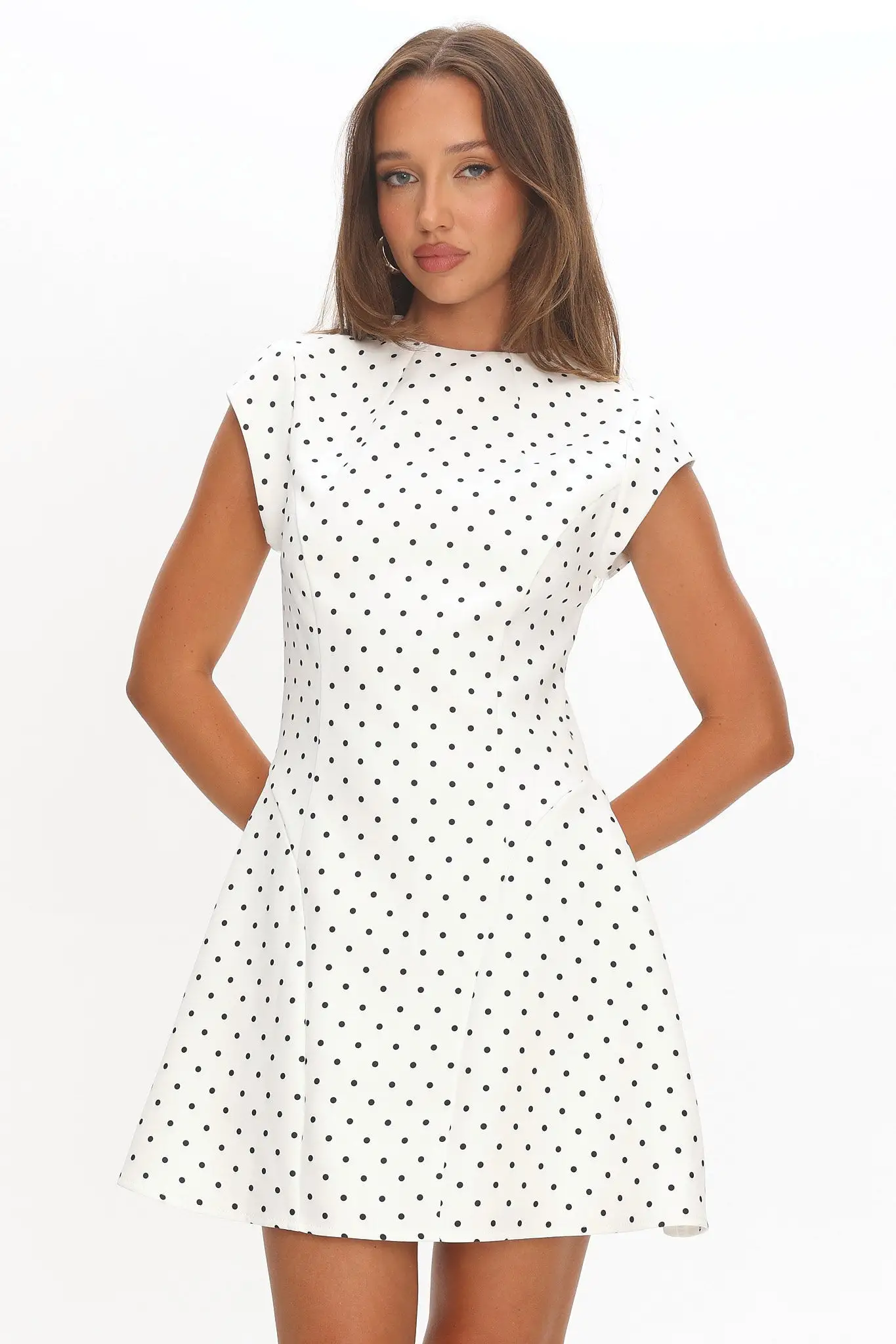 Aristos Cap Sleeve Mini Dress Polka Dot White