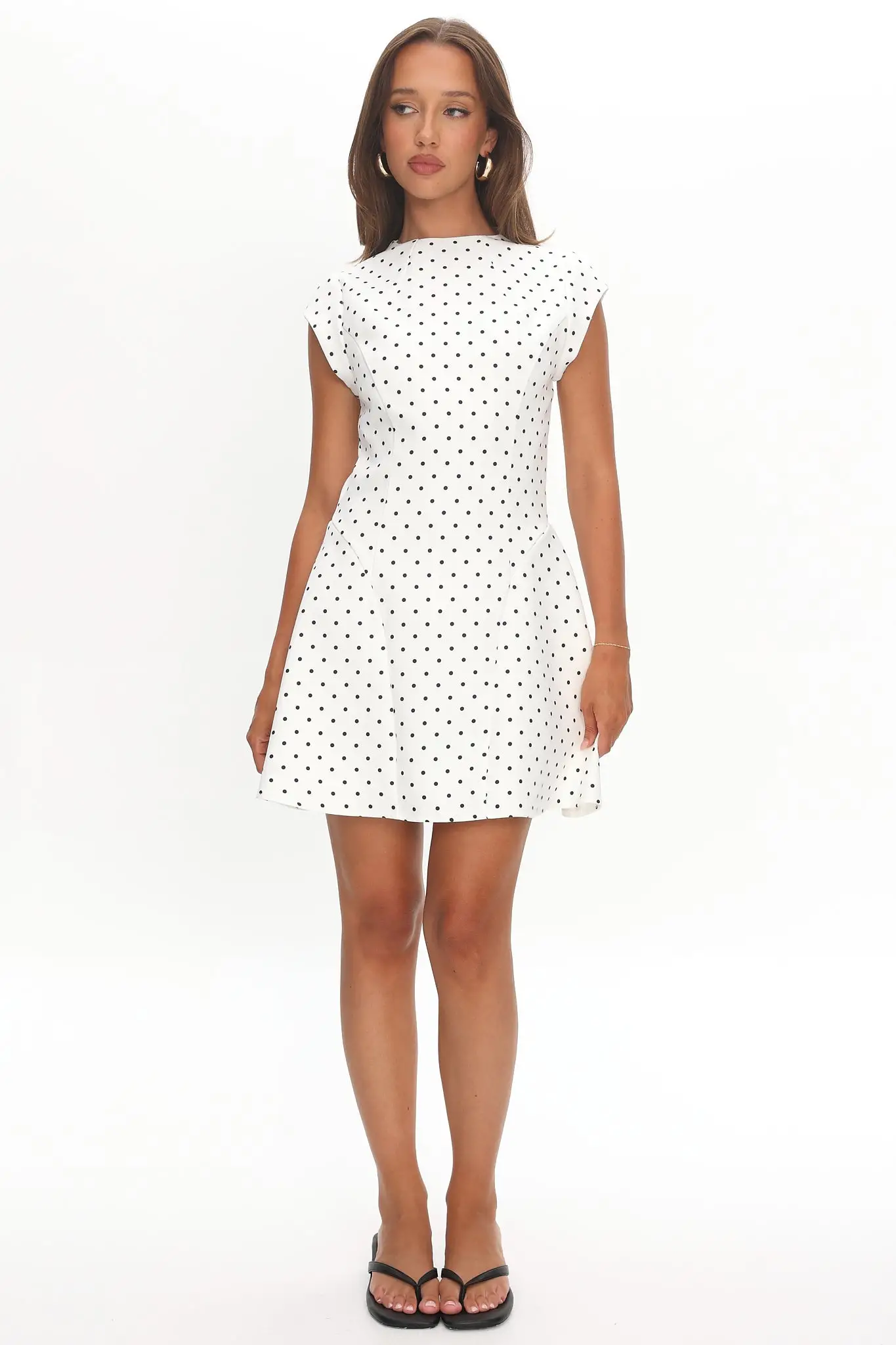 Aristos Cap Sleeve Mini Dress Polka Dot White