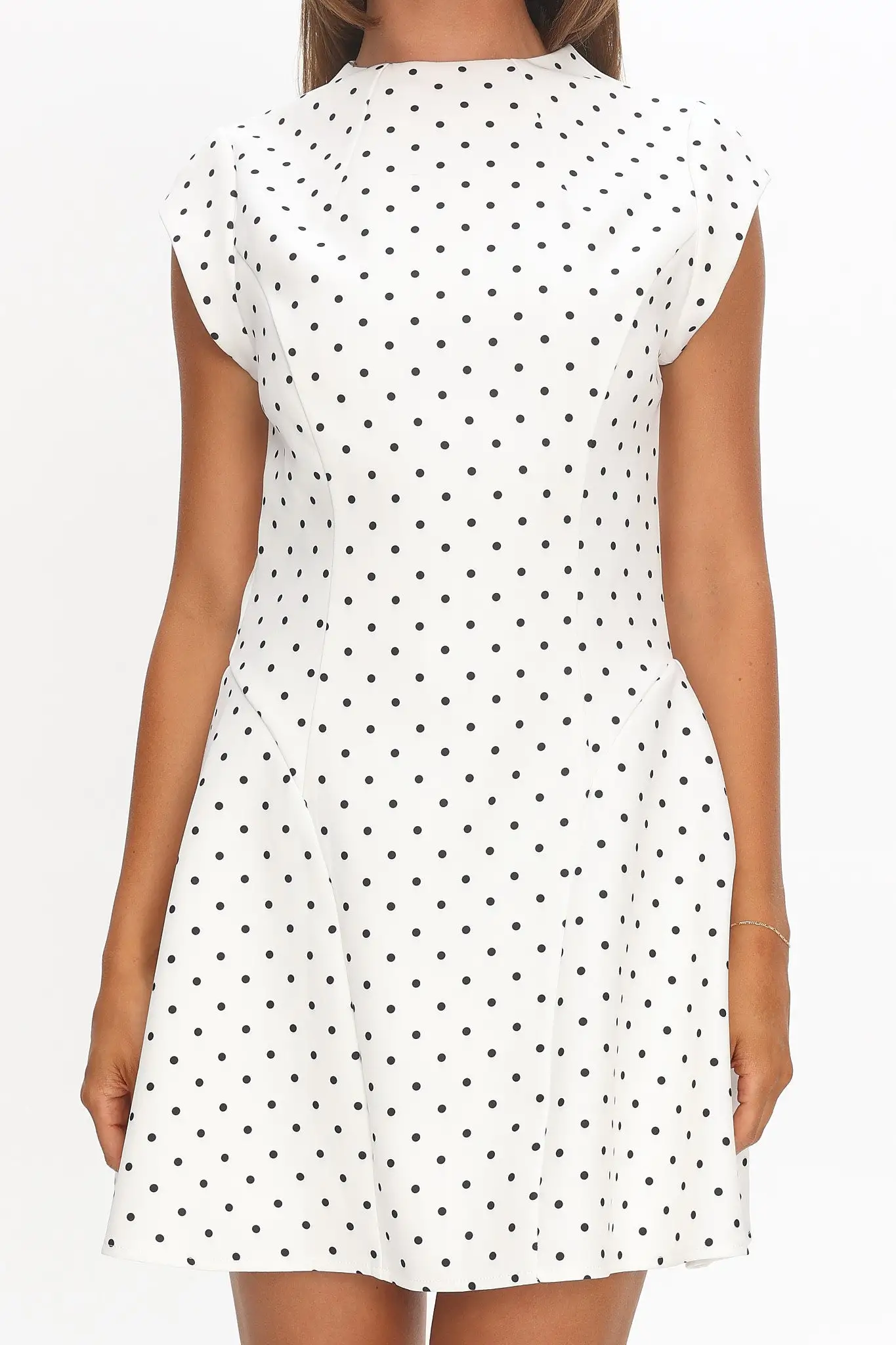 Aristos Cap Sleeve Mini Dress Polka Dot White