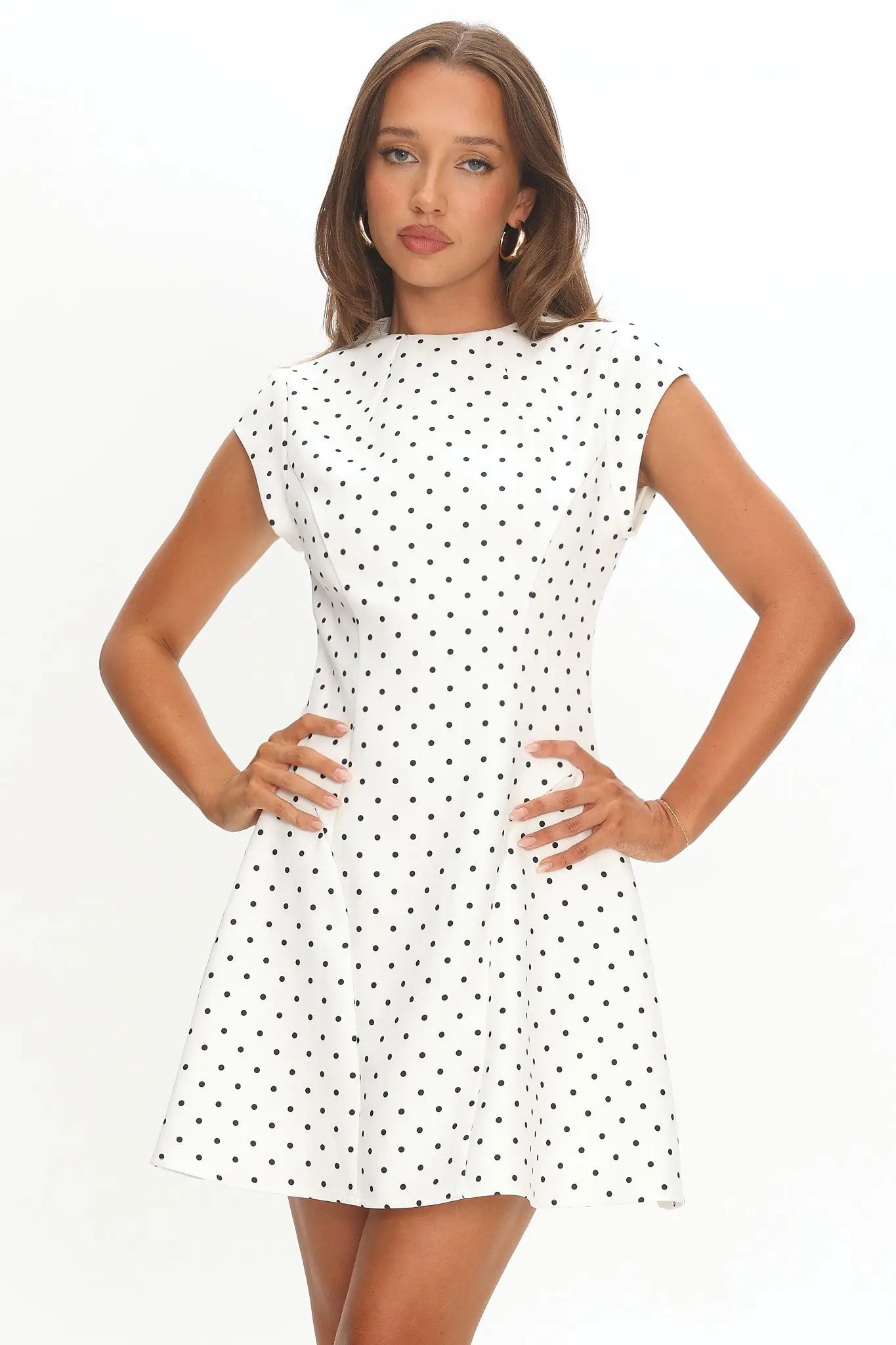 Aristos Cap Sleeve Mini Dress Polka Dot White